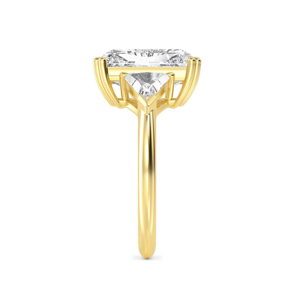 IGI Graded 5.09ctw Radiant Cut with Trilliants Lab-Grown Diamond 3-Stone Engagement Ring in 14k Yellow Gold