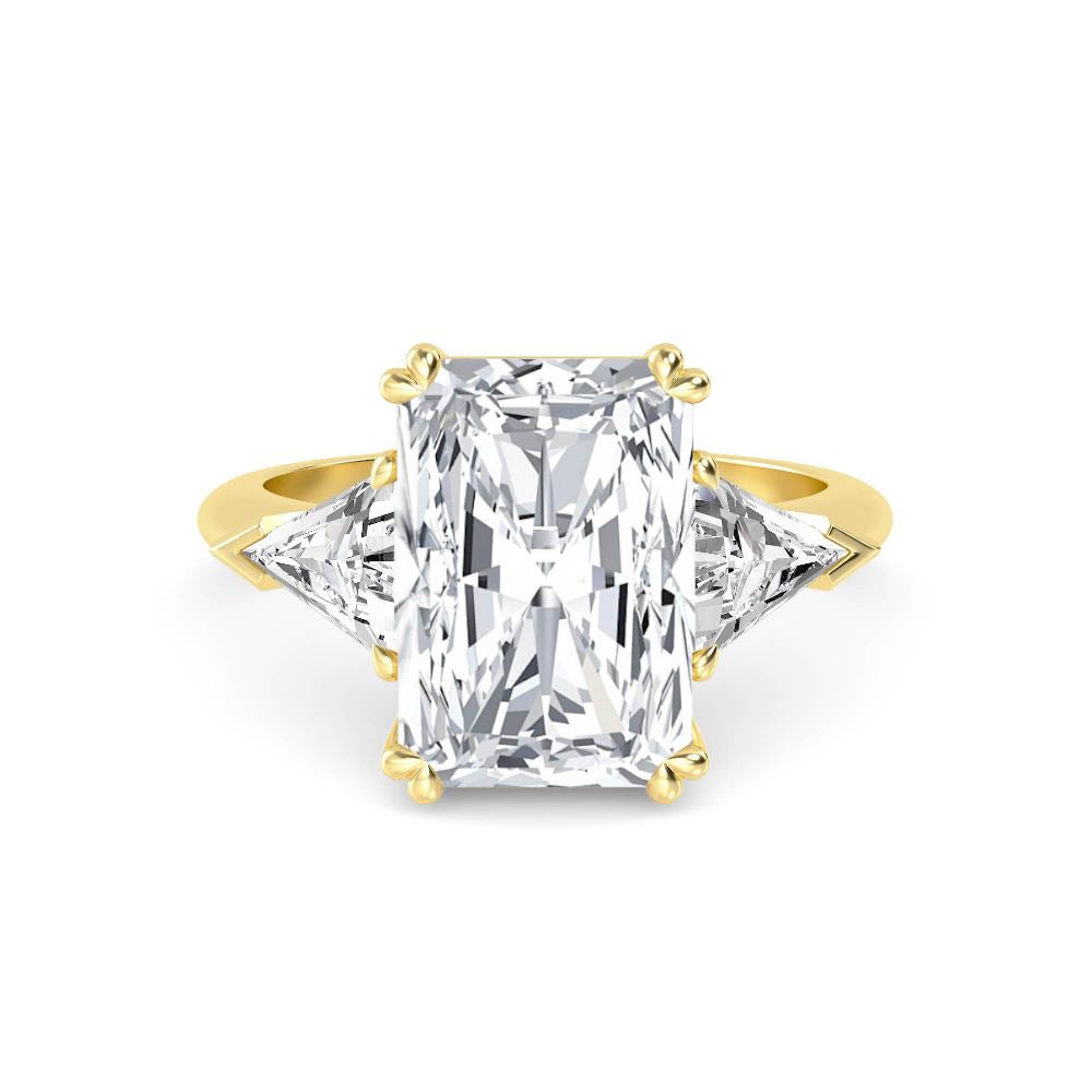 IGI Graded 5.09ctw Radiant Cut with Trilliants Lab-Grown Diamond 3-Stone Engagement Ring in 14k Yellow Gold