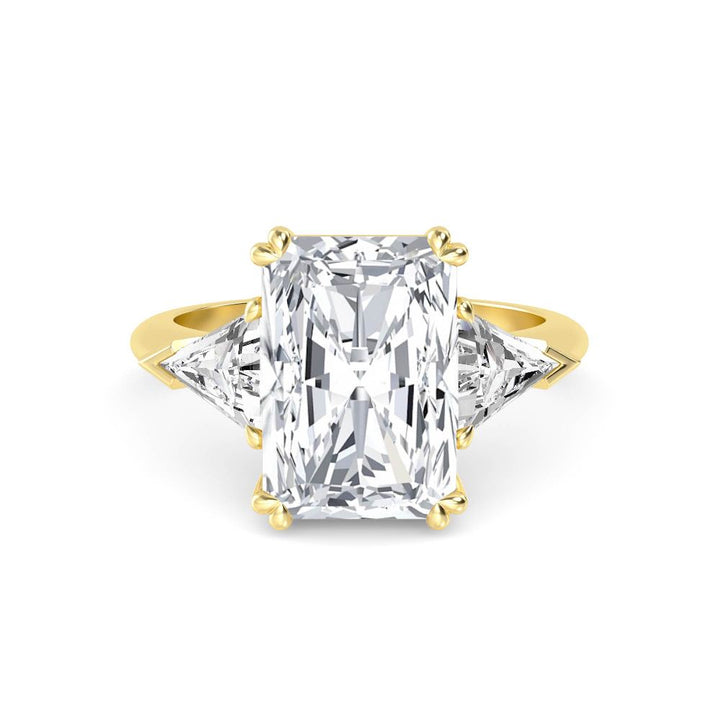 IGI Graded 5.09ctw Radiant Cut with Trilliants Lab-Grown Diamond 3-Stone Engagement Ring in 14k Yellow Gold