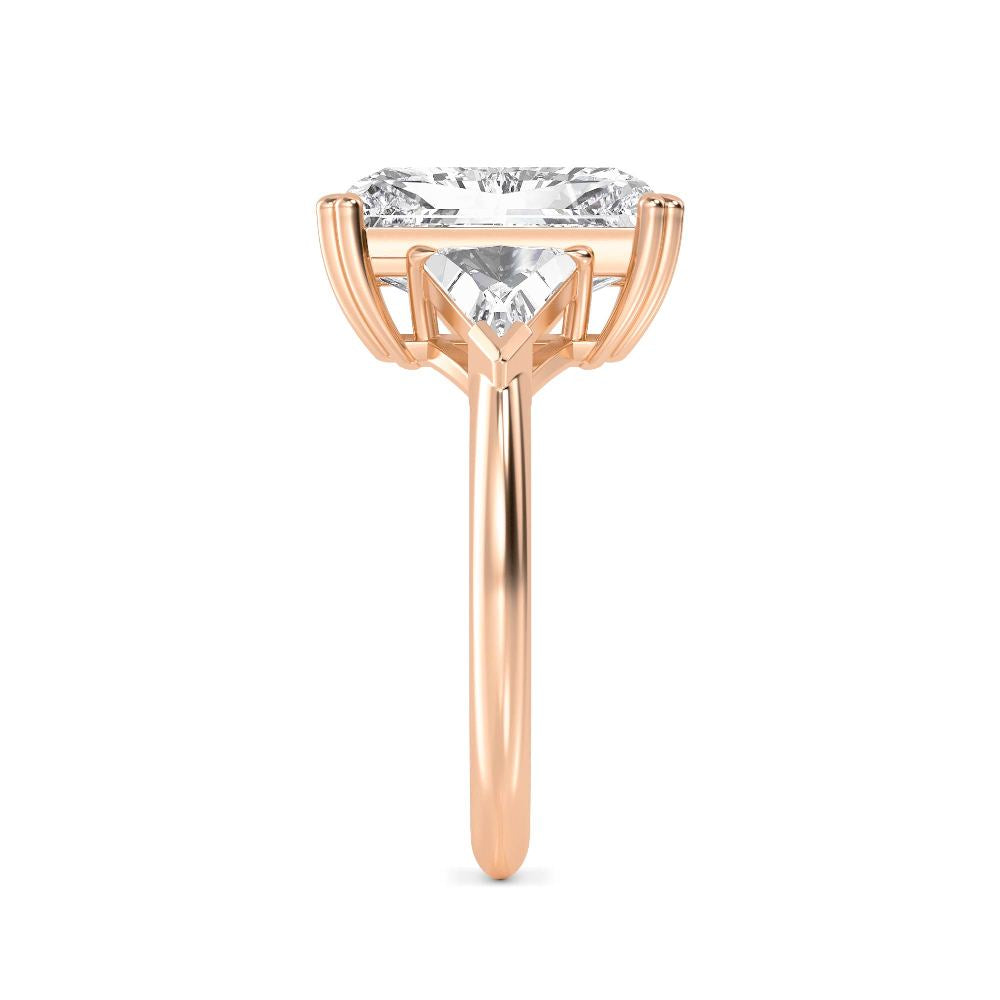 IGI Graded 5.09ctw Radiant Cut with Trilliants Lab-Grown Diamond 3-Stone Engagement Ring in 14k Rose Gold