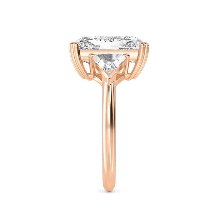 IGI Graded 5.09ctw Radiant Cut with Trilliants Lab-Grown Diamond 3-Stone Engagement Ring in 14k Rose Gold