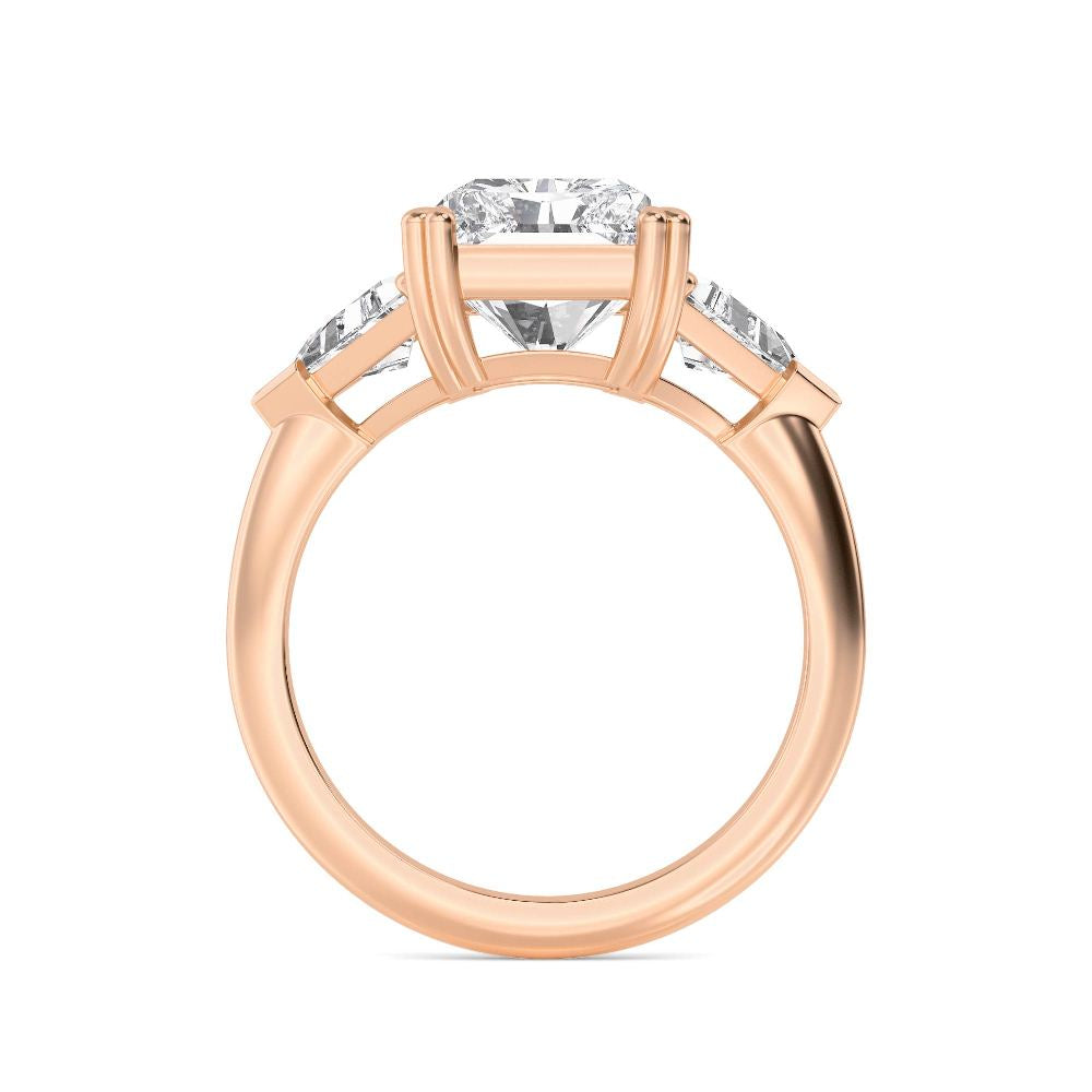IGI Graded 5.09ctw Radiant Cut with Trilliants Lab-Grown Diamond 3-Stone Engagement Ring in 14k Rose Gold