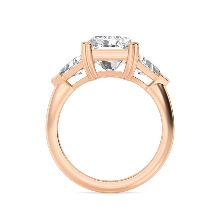 IGI Graded 5.09ctw Radiant Cut with Trilliants Lab-Grown Diamond 3-Stone Engagement Ring in 14k Rose Gold