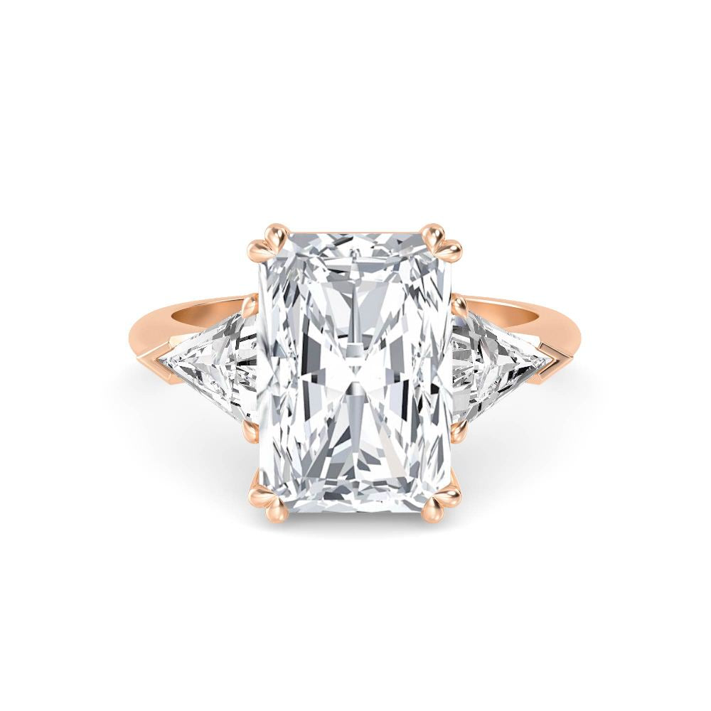 IGI Graded 5.09ctw Radiant Cut with Trilliants Lab-Grown Diamond 3-Stone Engagement Ring in 14k Rose Gold
