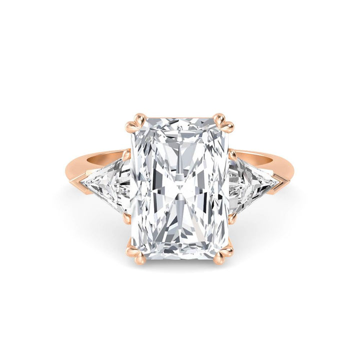 IGI Graded 5.09ctw Radiant Cut with Trilliants Lab-Grown Diamond 3-Stone Engagement Ring in 14k Rose Gold