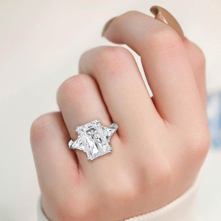 IGI Graded 5.09ctw Radiant Cut with Trilliants Lab-Grown Diamond 3-Stone Engagement Ring in 14k White Gold