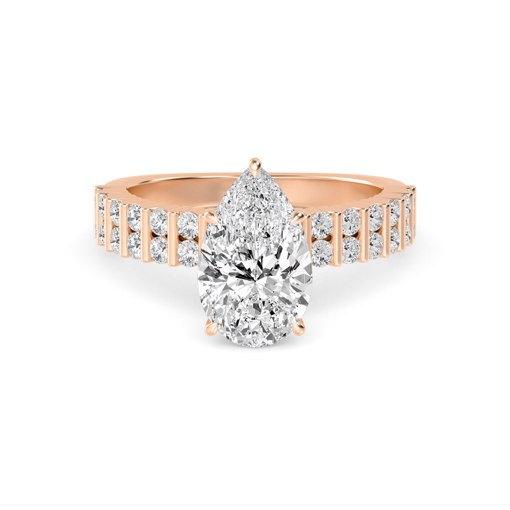 IGI Graded 2.06ct Pear with Round Brilliants Lab-Grown Diamond Engagement Ring in 14k Rose Gold