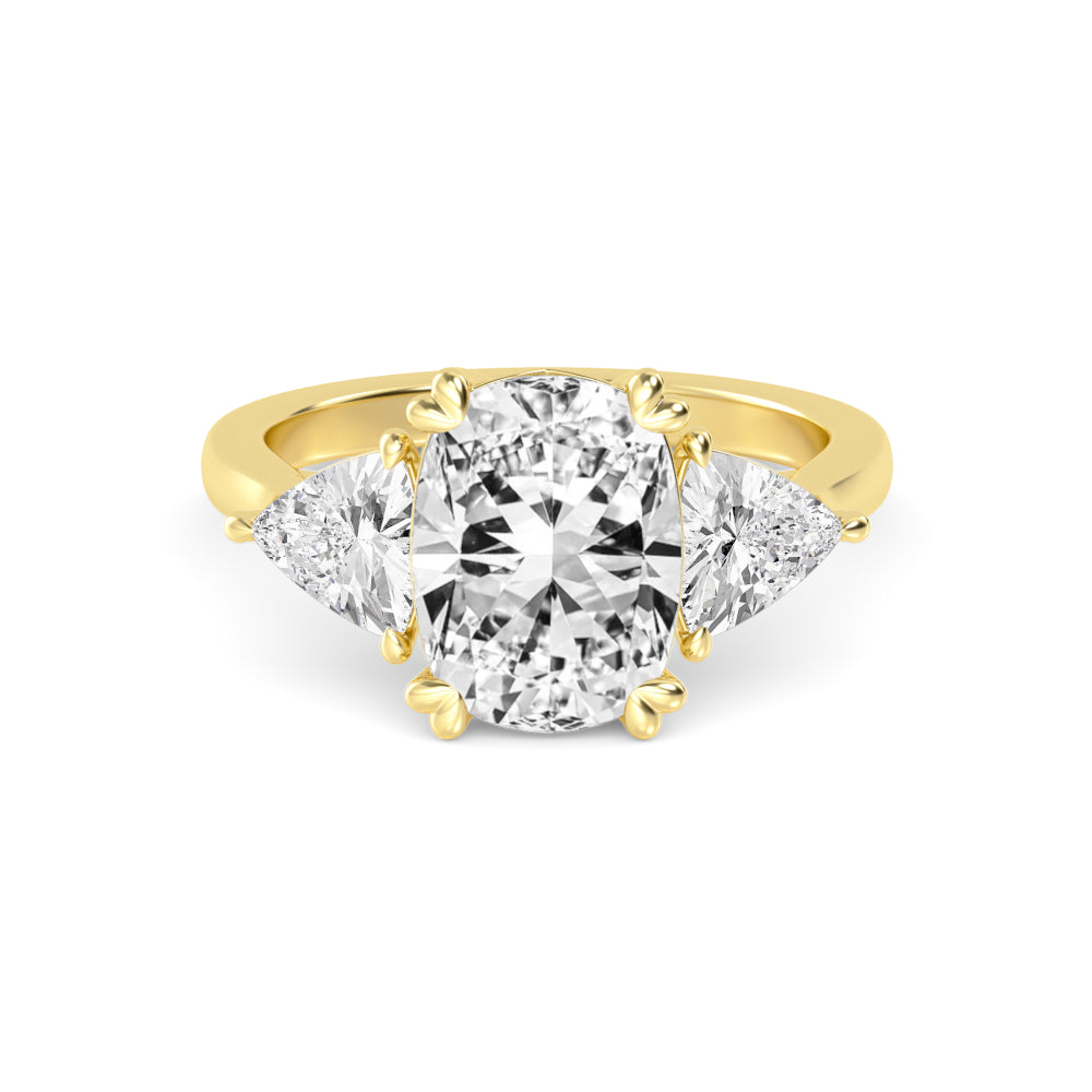 IGI Graded 5.47ctw Cushion & Trilliant Lab-Grown Diamond 3-Stone Engagement Ring in 14k Yellow Gold