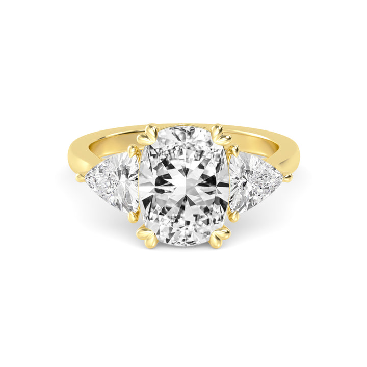 IGI Graded 5.47ctw Cushion & Trilliant Lab-Grown Diamond 3-Stone Engagement Ring in 14k Yellow Gold
