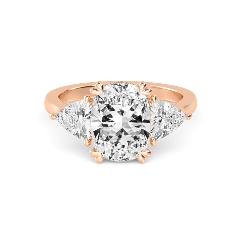 IGI Graded 5.47ctw Cushion & Trilliant Lab-Grown Diamond 3-Stone Engagement Ring in 14k Rose Gold