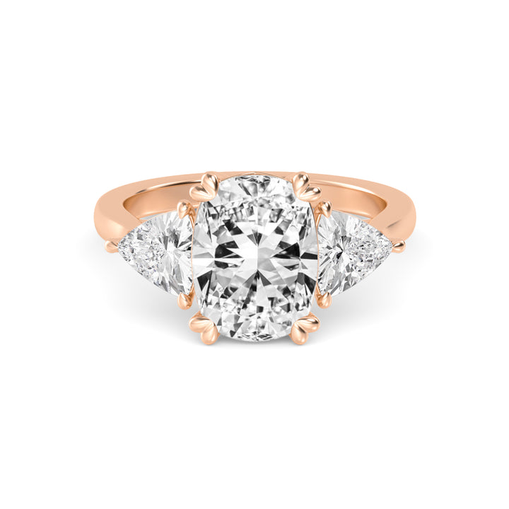 IGI Graded 5.47ctw Cushion & Trilliant Lab-Grown Diamond 3-Stone Engagement Ring in 14k Rose Gold