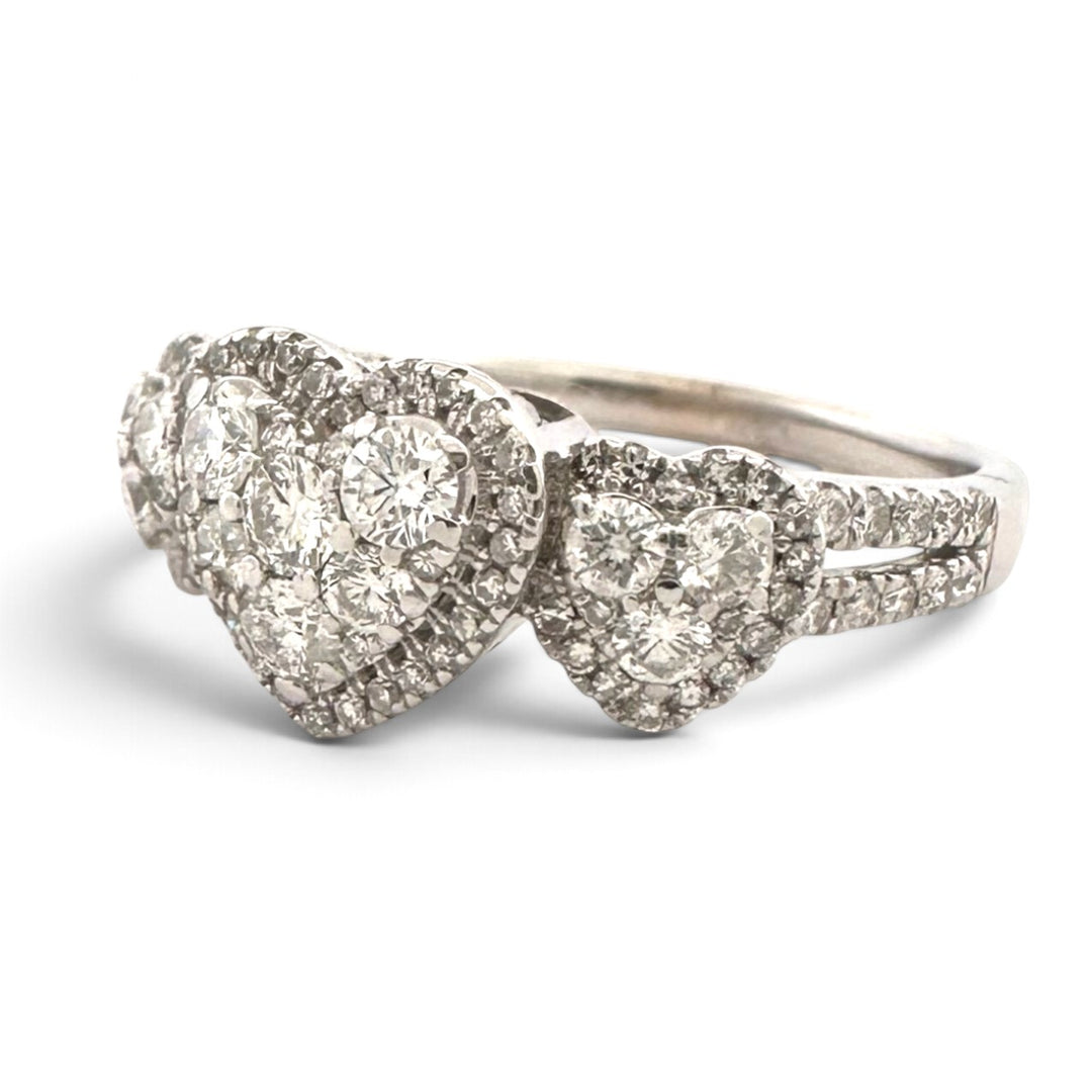 0.82ctw Round Brilliant Natural Diamond Cluster Three Hearts Engagement Ring in 14k White Gold