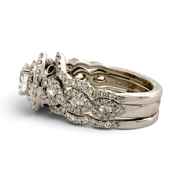 1.27ctw Oval with Round Brilliant Natural Diamond Double Halo Engagement Ring in 14k White Gold by Neil Lane