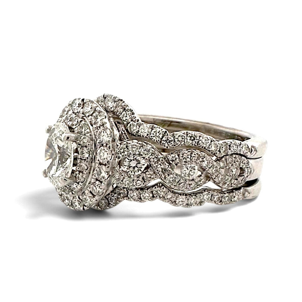 1.27ctw Oval with Round Brilliant Natural Diamond Double Halo Engagement Ring in 14k White Gold by Neil Lane
