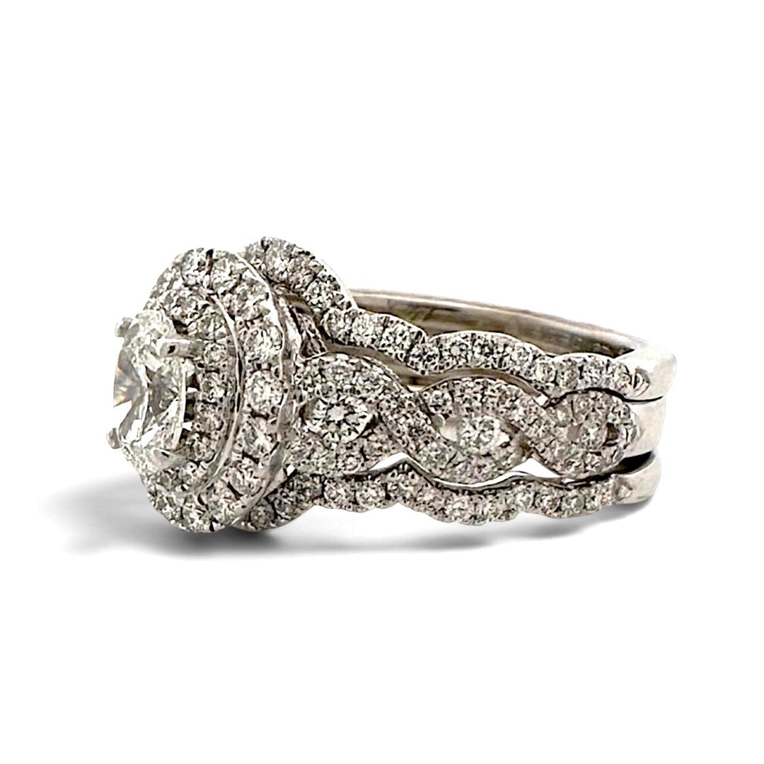 1.27ctw Oval with Round Brilliant Natural Diamond Double Halo Engagement Ring in 14k White Gold by Neil Lane