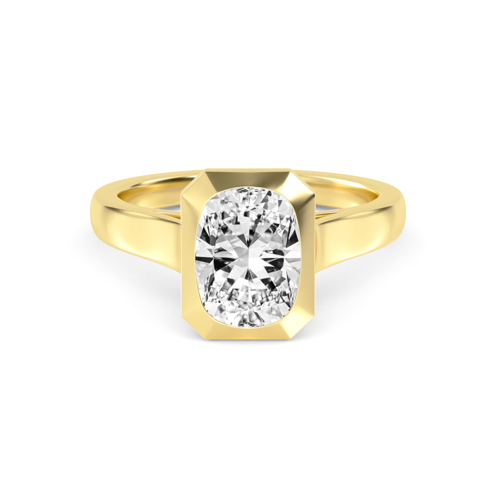 IGI Graded 3.08 Cushion Cut Lab-Grown Diamond Bezel-Set Solitaire Engagement Ring in 14k Yellow Gold