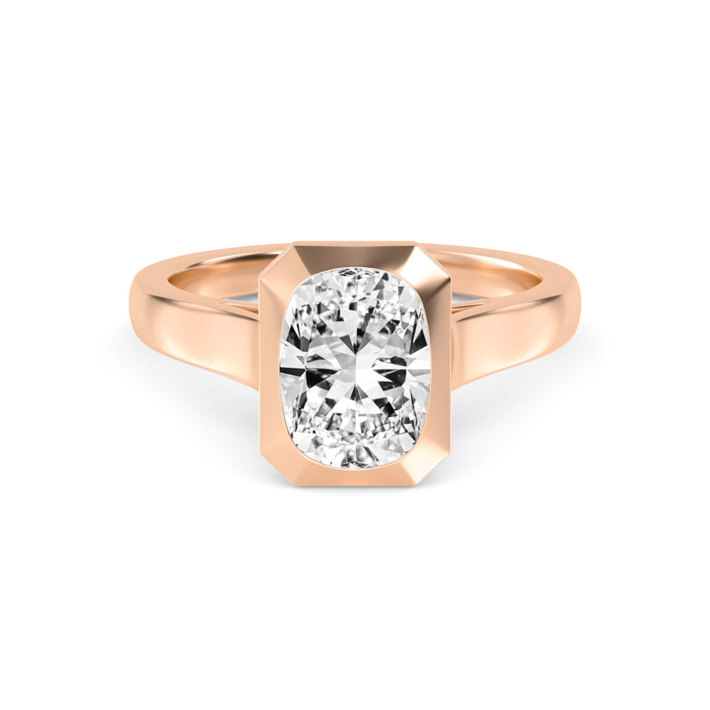 IGI Graded 3.08 Cushion Cut Lab-Grown Diamond Bezel-Set Solitaire Engagement Ring in 14k Rose Gold