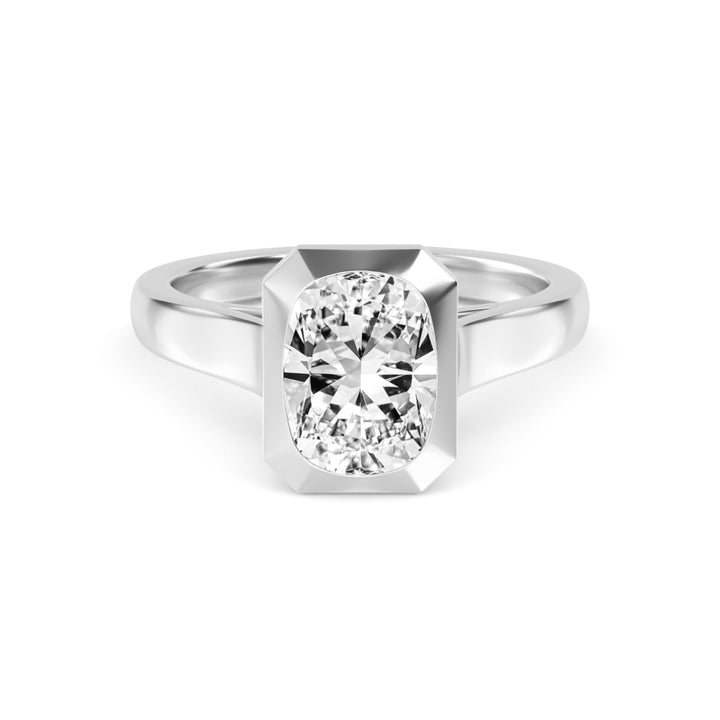 IGI Graded 3.08 Cushion Cut Lab-Grown Diamond Bezel-Set Solitaire Engagement Ring in 14k White Gold