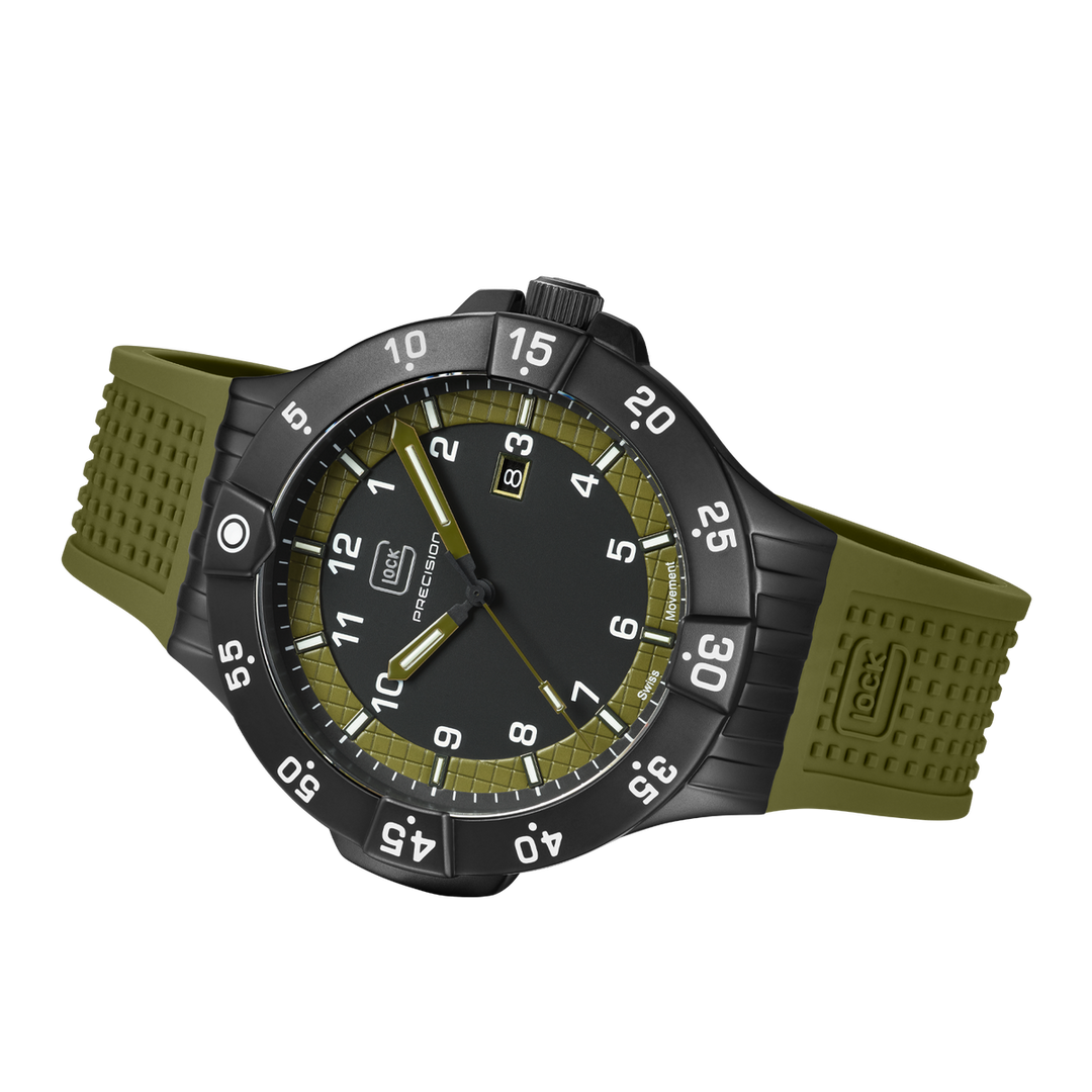 GLOCK GW-15-4-22 43mm Quartz Watch with Silicone Strap in Army Green