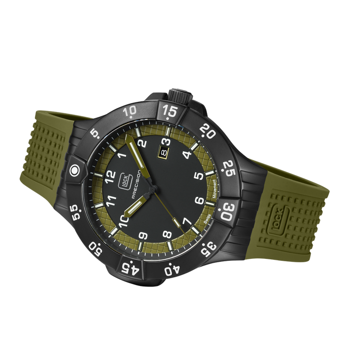 GLOCK GW-15-4-22 43mm Quartz Watch with Silicone Strap in Army Green