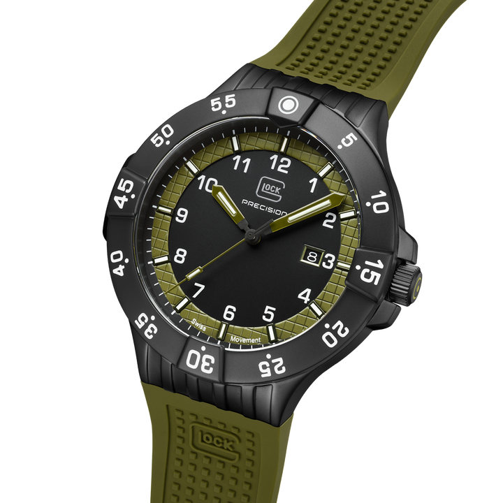 GLOCK GW-15-4-22 43mm Quartz Watch with Silicone Strap in Army Green