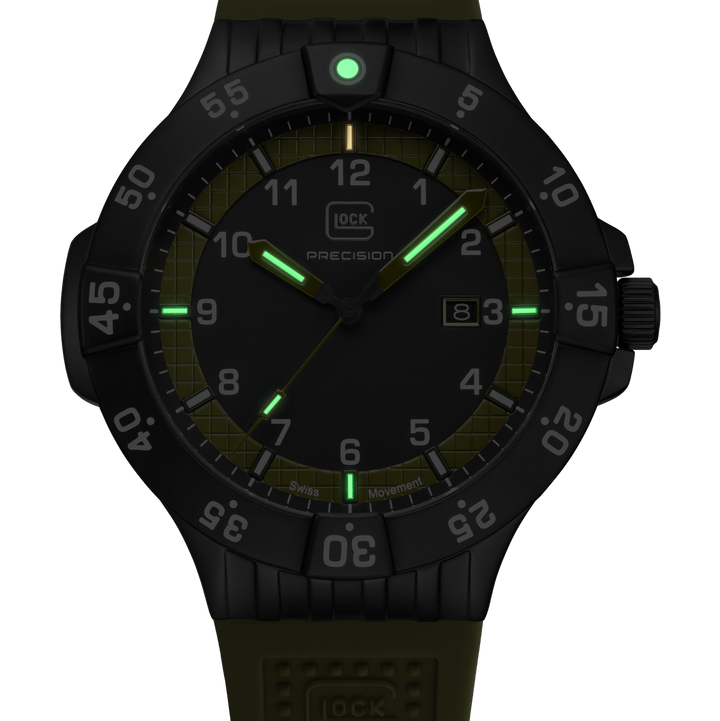 GLOCK GW-15-4-22 43mm Quartz Watch with Silicone Strap in Army Green