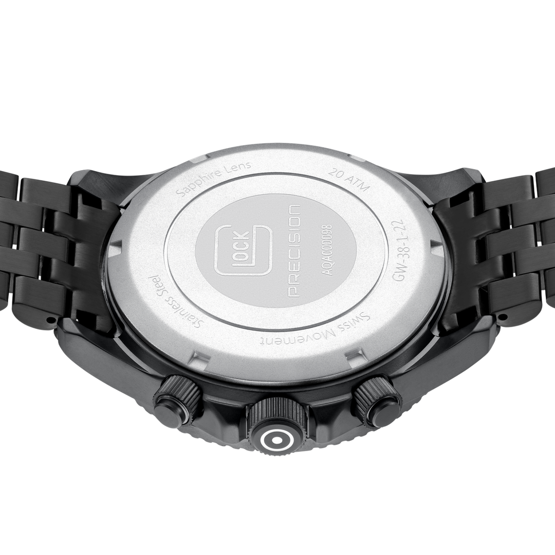 GLOCK GW-38-1-22 44mm Gunmetal Stainless Steel Chronograph Bracelet Watch
