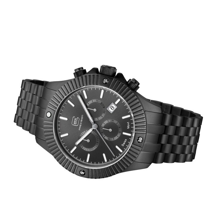 GLOCK GW-38-1-22 44mm Gunmetal Stainless Steel Chronograph Bracelet Watch