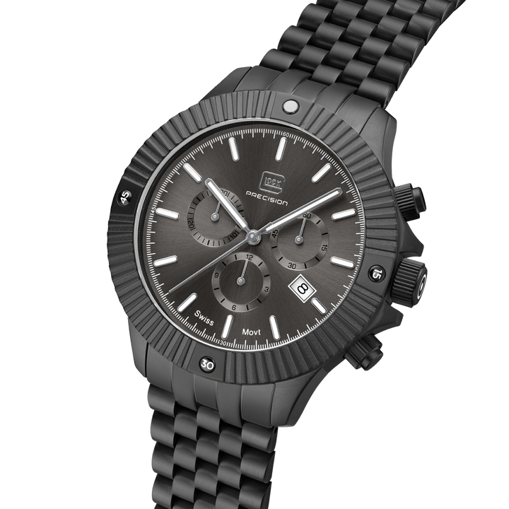 GLOCK GW-38-1-22 44mm Gunmetal Stainless Steel Chronograph Bracelet Watch
