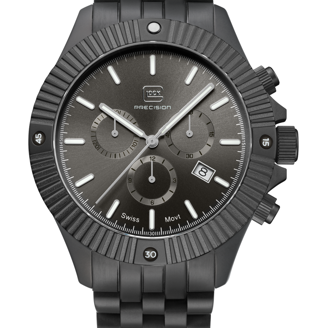GLOCK GW-38-1-22 44mm Gunmetal Stainless Steel Chronograph Bracelet Watch