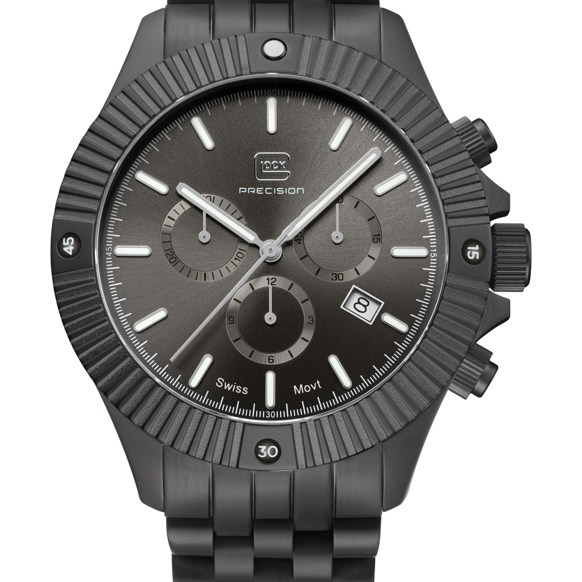 GLOCK GW-38-1-22 44mm Gunmetal Stainless Steel Chronograph Bracelet Watch