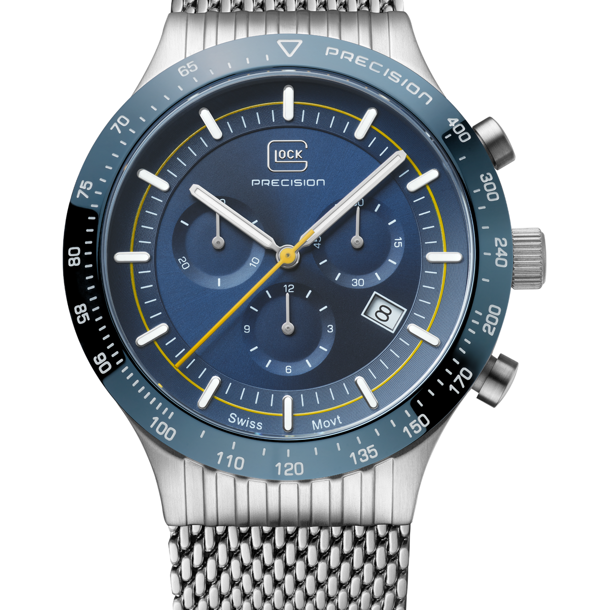 GLOCK GW-34-3-24 43mm Stainless Steel Quartz Chronograph Mesh Bracelet Watch