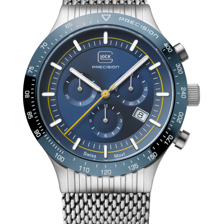 GLOCK GW-34-3-24 43mm Stainless Steel Quartz Chronograph Mesh Bracelet Watch