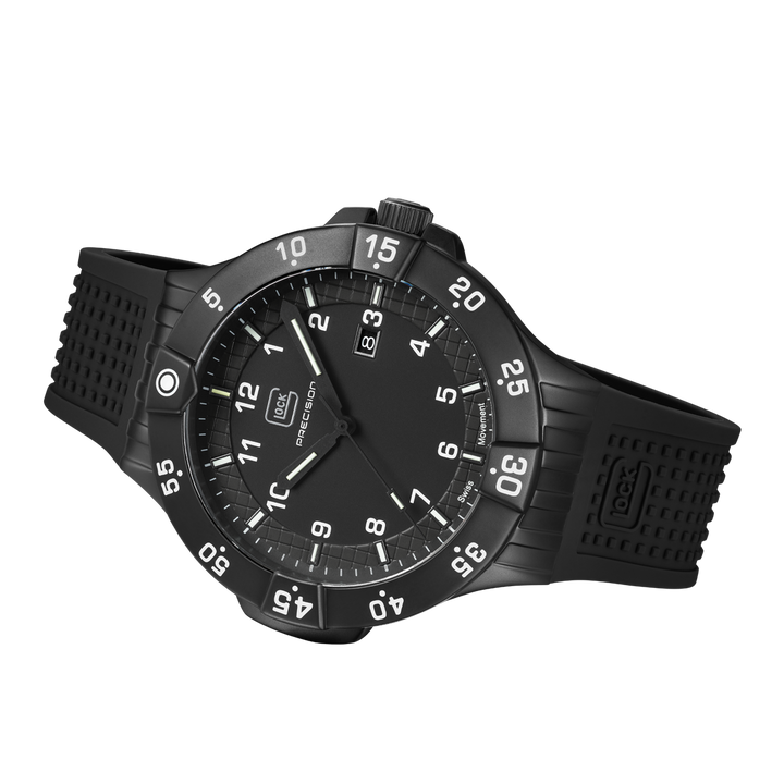 GLOCK GW-15-3-22 43mm Quartz Watch with Silicone Strap in All Black