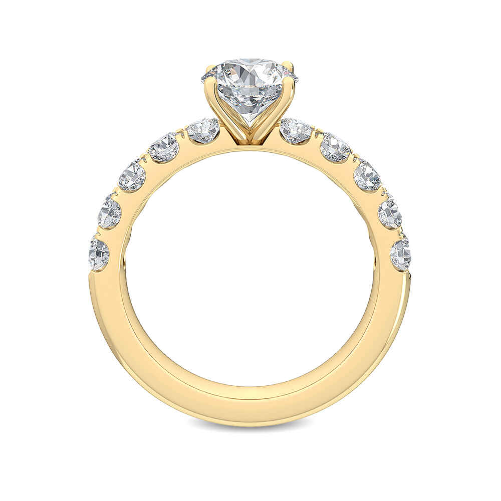 IGI Graded 1ct Round Brilliant Center Lab-Grown Diamond Engagement Ring in 14k Yellow Gold