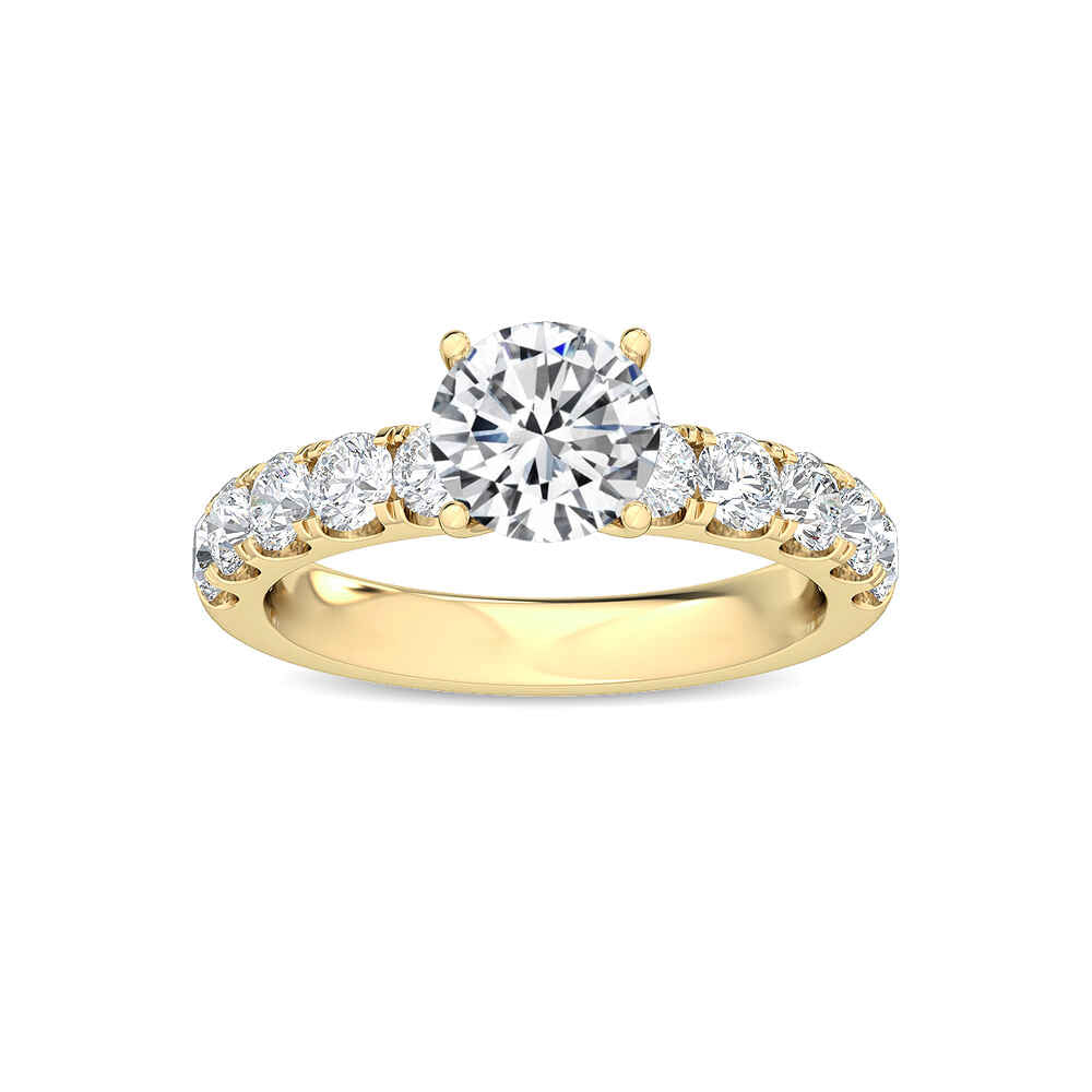 IGI Graded 1ct Round Brilliant Center Lab-Grown Diamond Engagement Ring in 14k Yellow Gold