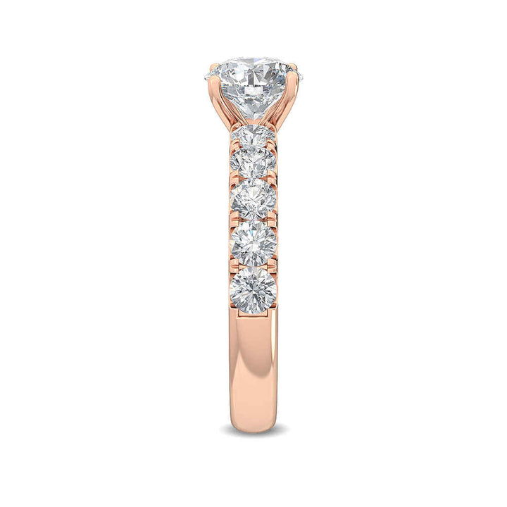 IGI Graded 1ct Round Brilliant Center Lab-Grown Diamond Engagement Ring in 14k Rose Gold