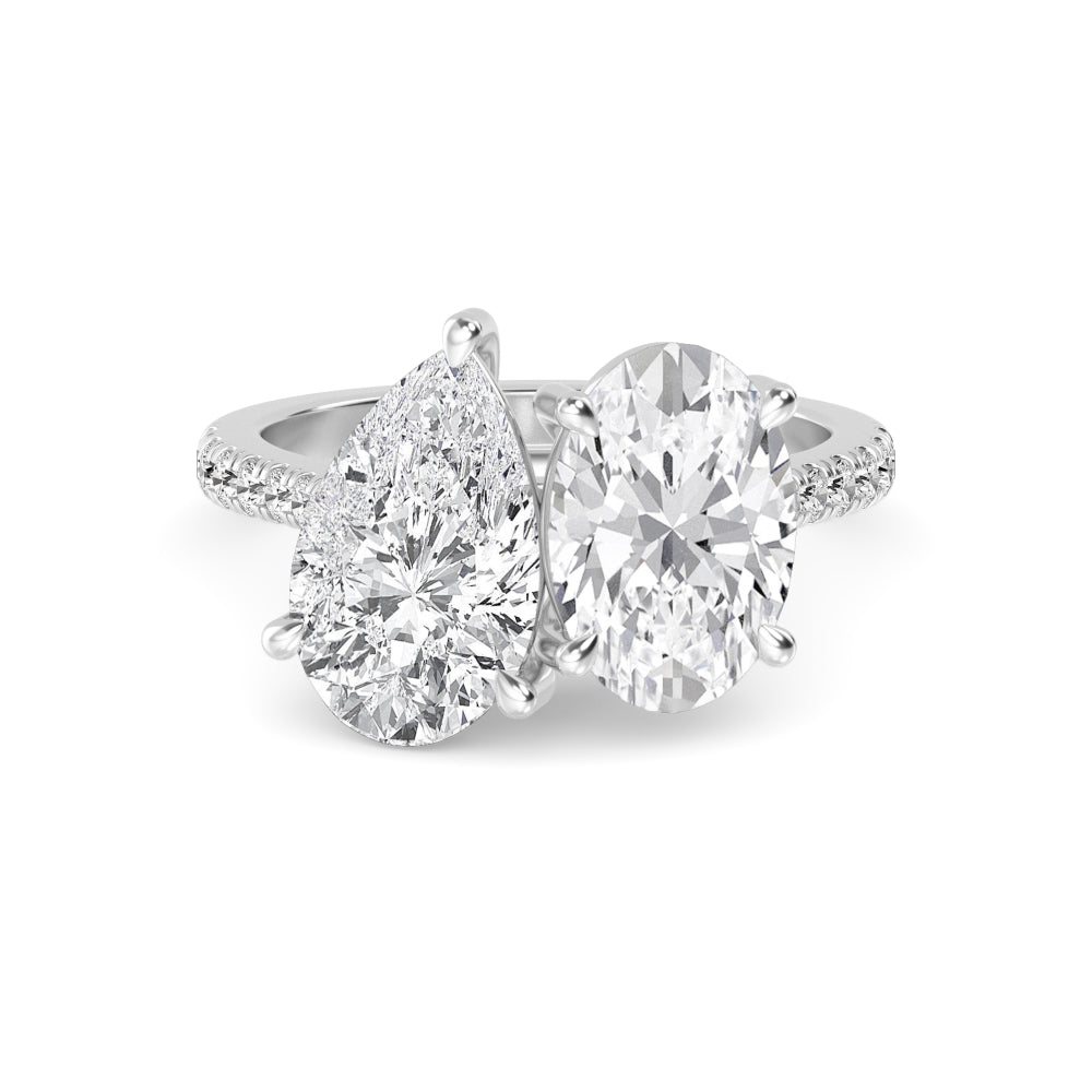 IGI Graded 3.23ctw Oval & Pear with Round Brilliant Lab-Grown Diamond Toi et Moi Engagement Ring in 14k White Gold