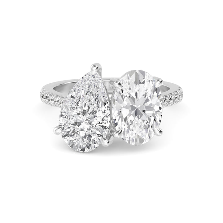 IGI Graded 3.23ctw Oval & Pear with Round Brilliant Lab-Grown Diamond Toi et Moi Engagement Ring in 14k White Gold