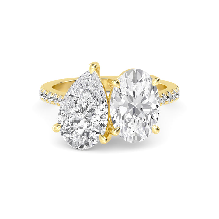 IGI Graded 3.23ctw Oval & Pear with Round Brilliant Lab-Grown Diamond Toi et Moi Engagement Ring in 14k Yellow Gold
