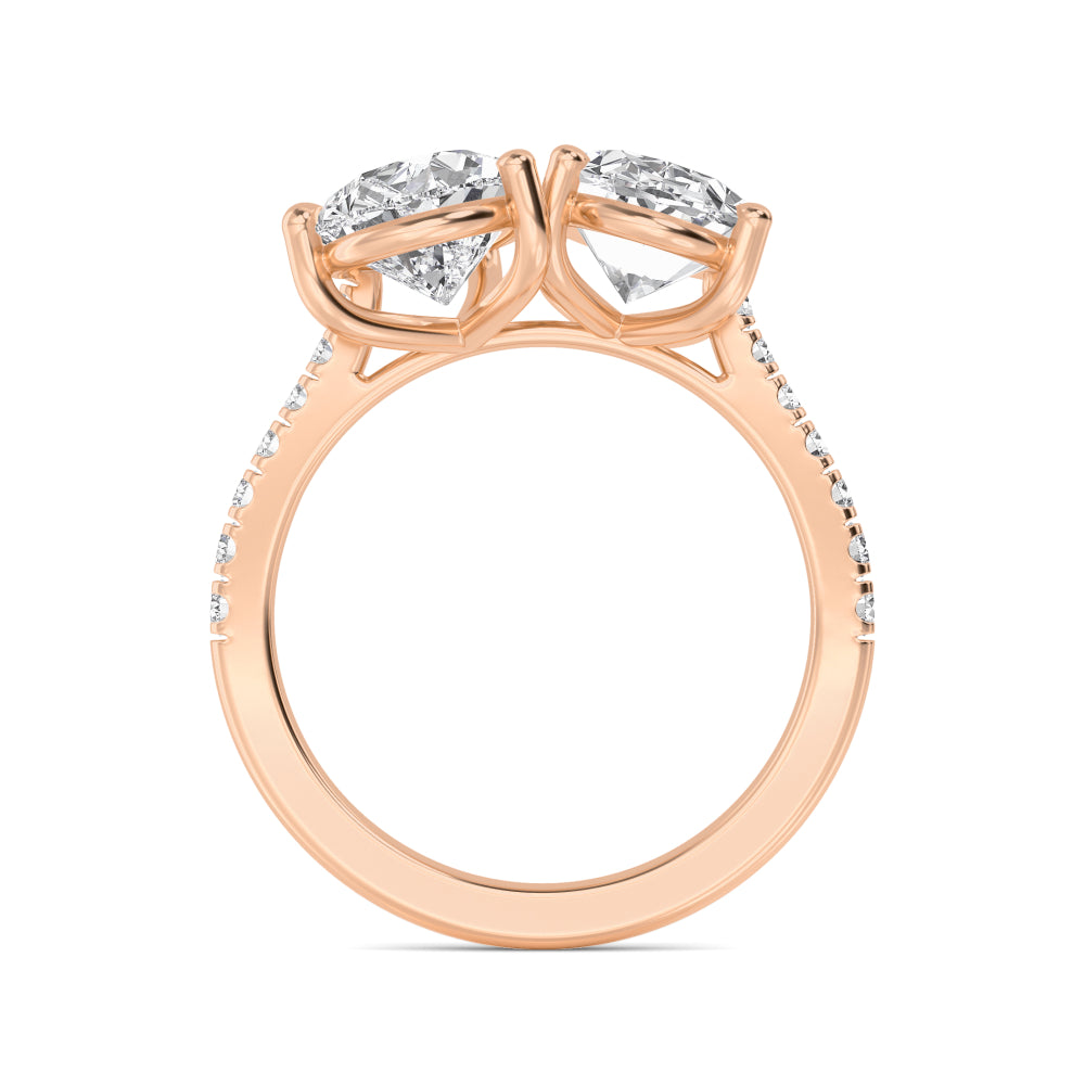 IGI Graded 3.23ctw Oval & Pear with Round Brilliant Lab-Grown Diamond Toi et Moi Engagement Ring in 14k Rose Gold
