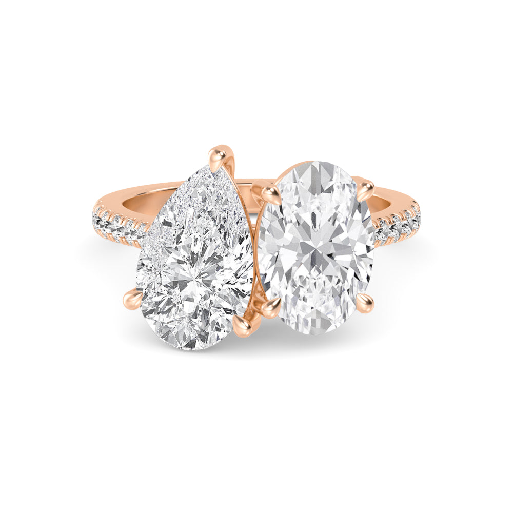 IGI Graded 3.23ctw Oval & Pear with Round Brilliant Lab-Grown Diamond Toi et Moi Engagement Ring in 14k Rose Gold