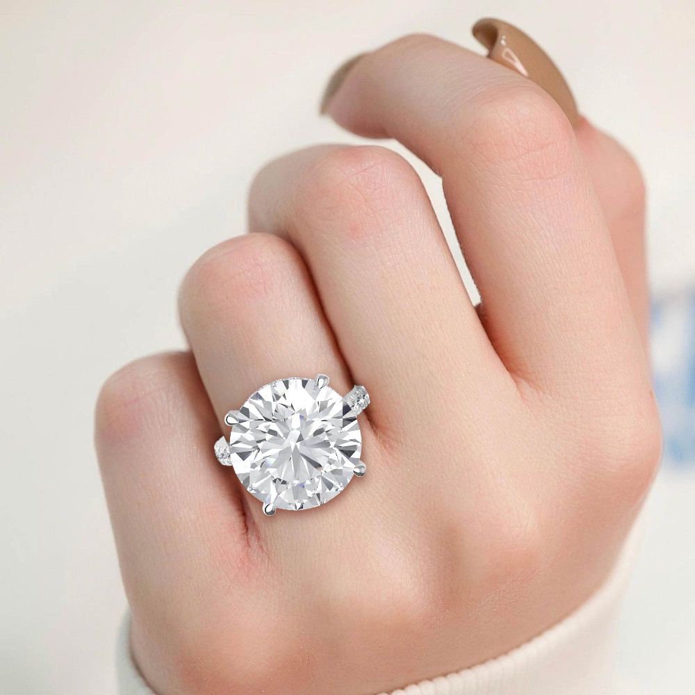 IGI Graded 10.02ct Round Brilliant Center with Hidden Halo Lab-Grown Diamond Engagement Ring in 14k White Gold