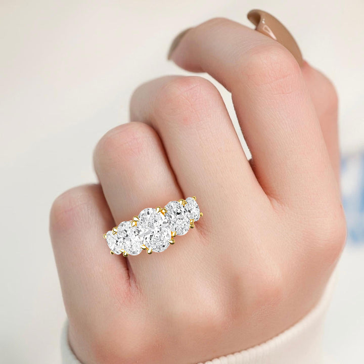 IGI Graded 1.51ct Oval Center with Ovals & Round Brilliants Lab-Grown Diamond 5-Stone Engagement Ring in 14k Yellow Gold