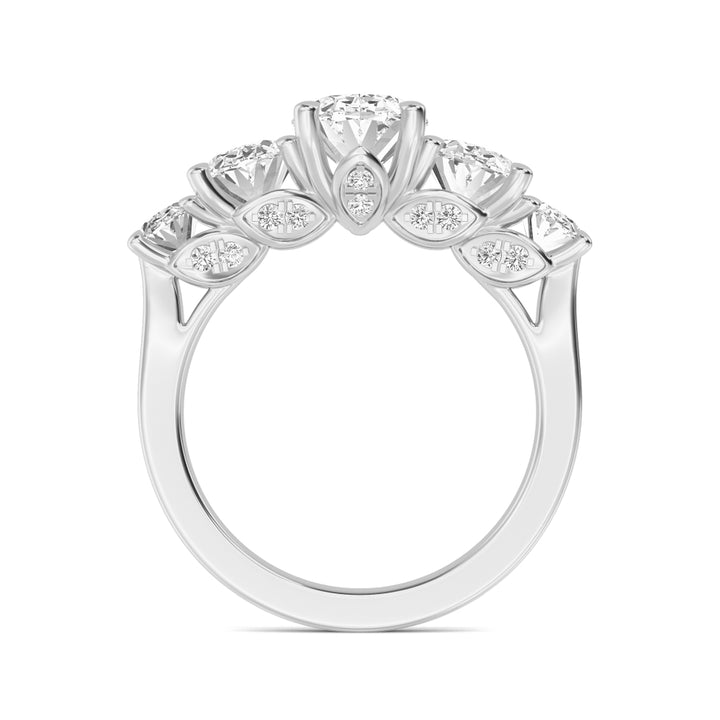 IGI Graded 1.51ct Oval Center with Ovals & Round Brilliants Lab-Grown Diamond 5-Stone Engagement Ring in 14k White Gold