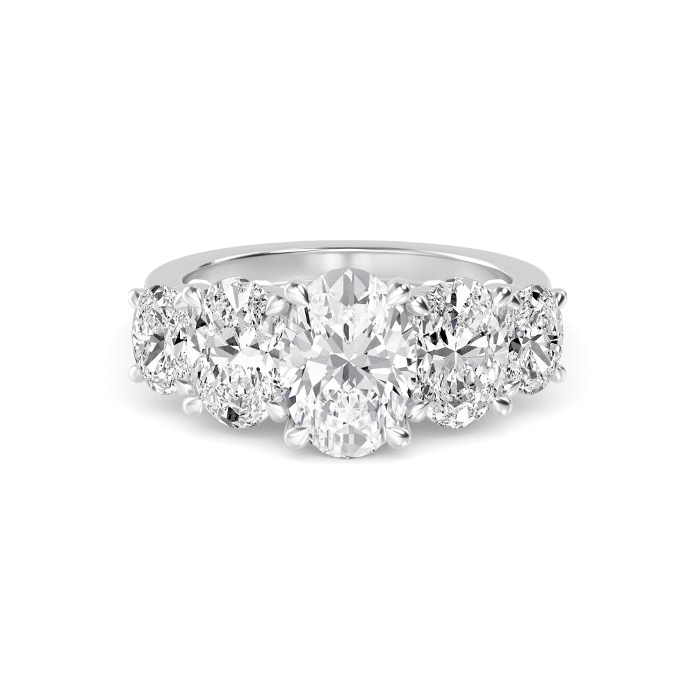 IGI Graded 1.51ct Oval Center with Ovals & Round Brilliants Lab-Grown Diamond 5-Stone Engagement Ring in 14k White Gold