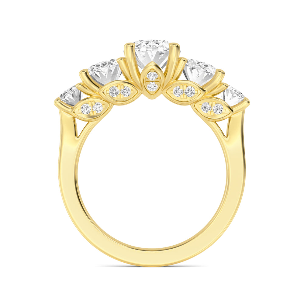 IGI Graded 1.51ct Oval Center with Ovals & Round Brilliants Lab-Grown Diamond 5-Stone Engagement Ring in 14k Yellow Gold