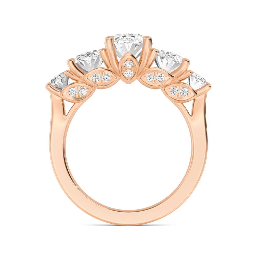 IGI Graded 1.51ct Oval Center with Ovals & Round Brilliants Lab-Grown Diamond 5-Stone Engagement Ring in 14k Rose Gold
