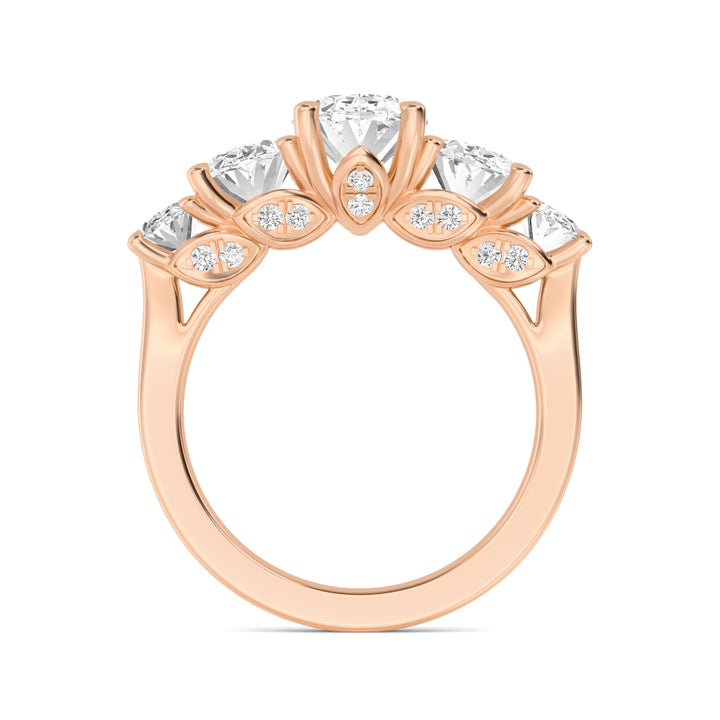IGI Graded 1.51ct Oval Center with Ovals & Round Brilliants Lab-Grown Diamond 5-Stone Engagement Ring in 14k Rose Gold