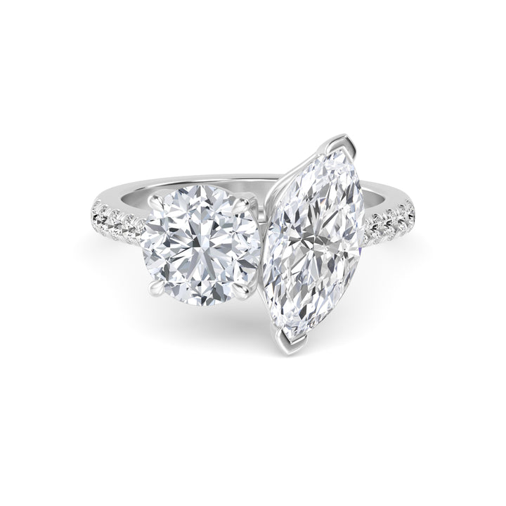 IGI Graded 2.39ctw Round Brilliant & Marquise Cut Lab-Grown Diamond Toi et Moi Engagement Ring in 14k White Gold